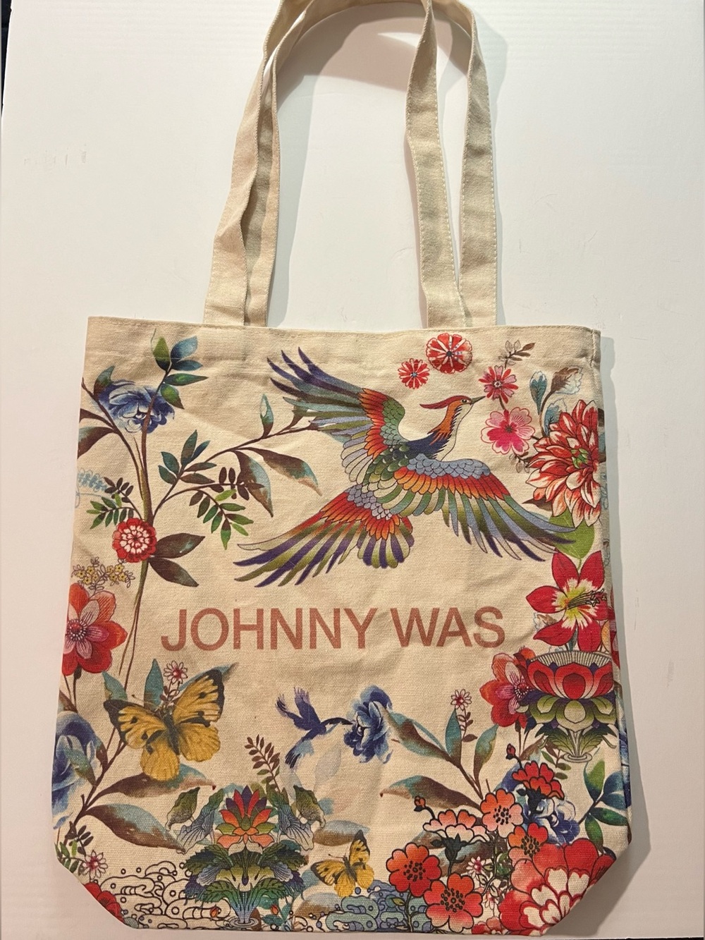 Johnny Was Multicolor Canvas Tote with Bird and Floral Design